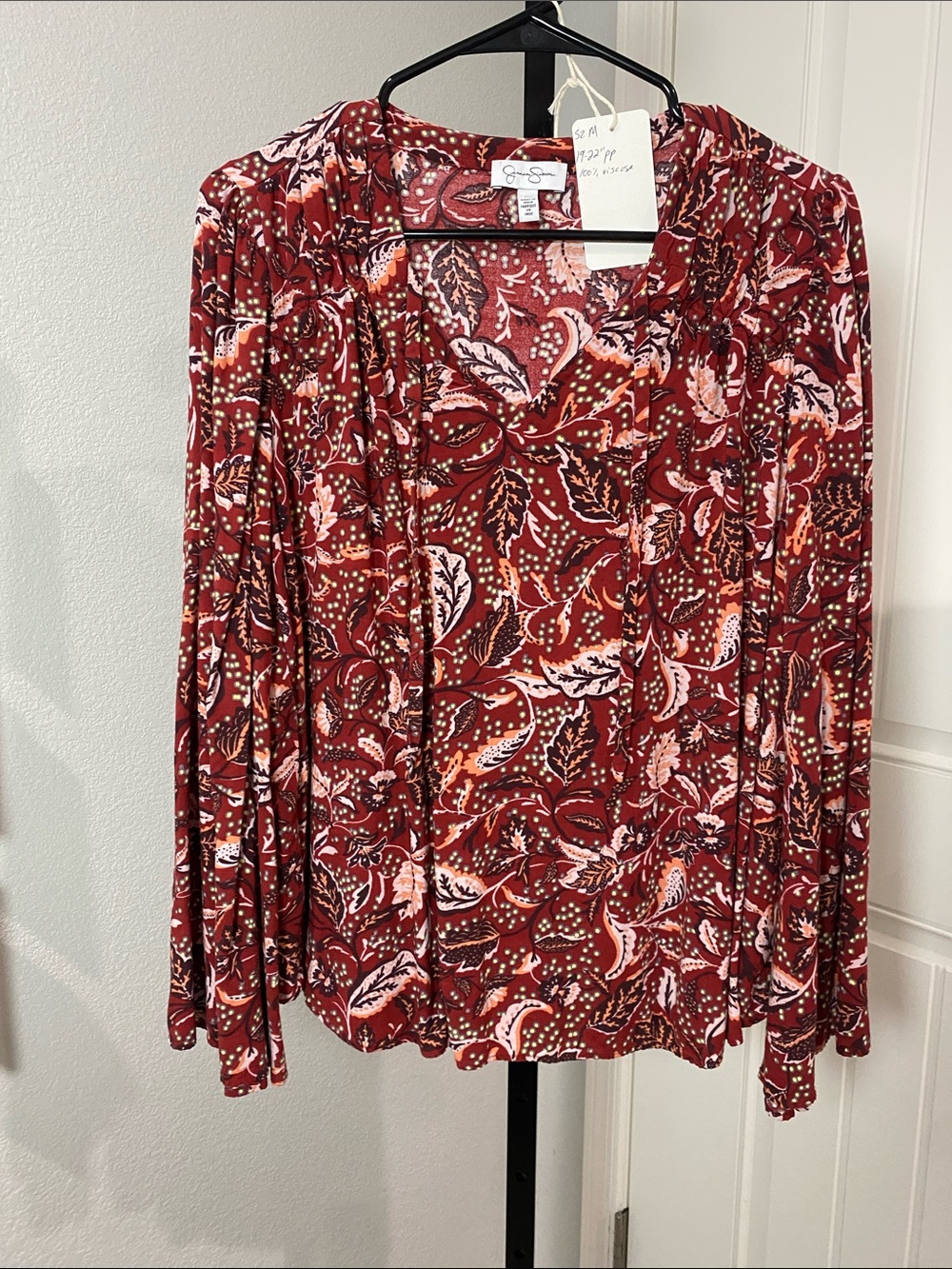 Jessica Simpson Red Paisley Long-Sleeve Blouse